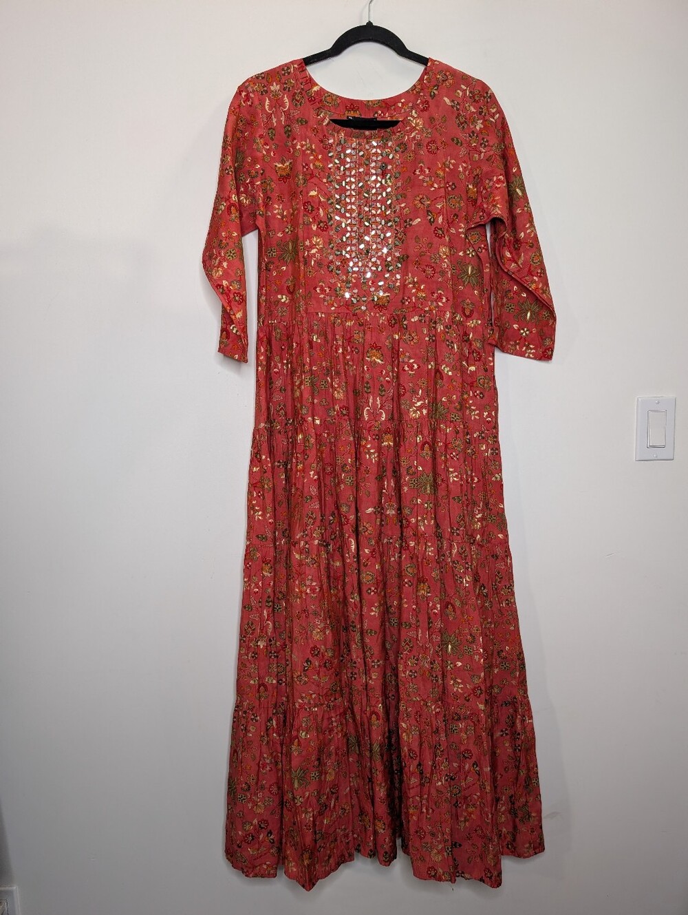 Prisha Pink Floral Mirror Embellished Tiered Maxi Dress XL - Picture 2 of 4